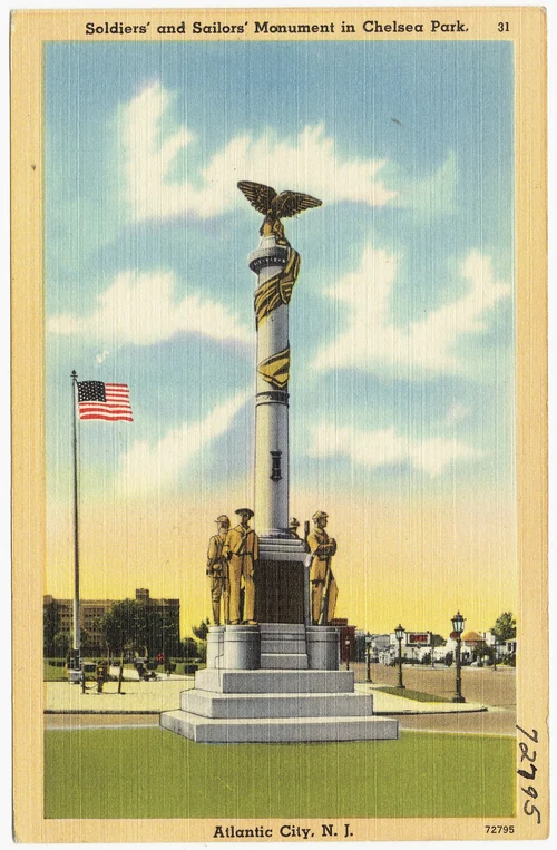 Soldiers' and Sailors' Monument in Chelsea Park, Atlantic City, N. J., by Tichnor Brothers, c. 1930-1945, from the Digital Commonwealth - 1 commonwealth x920gg92s